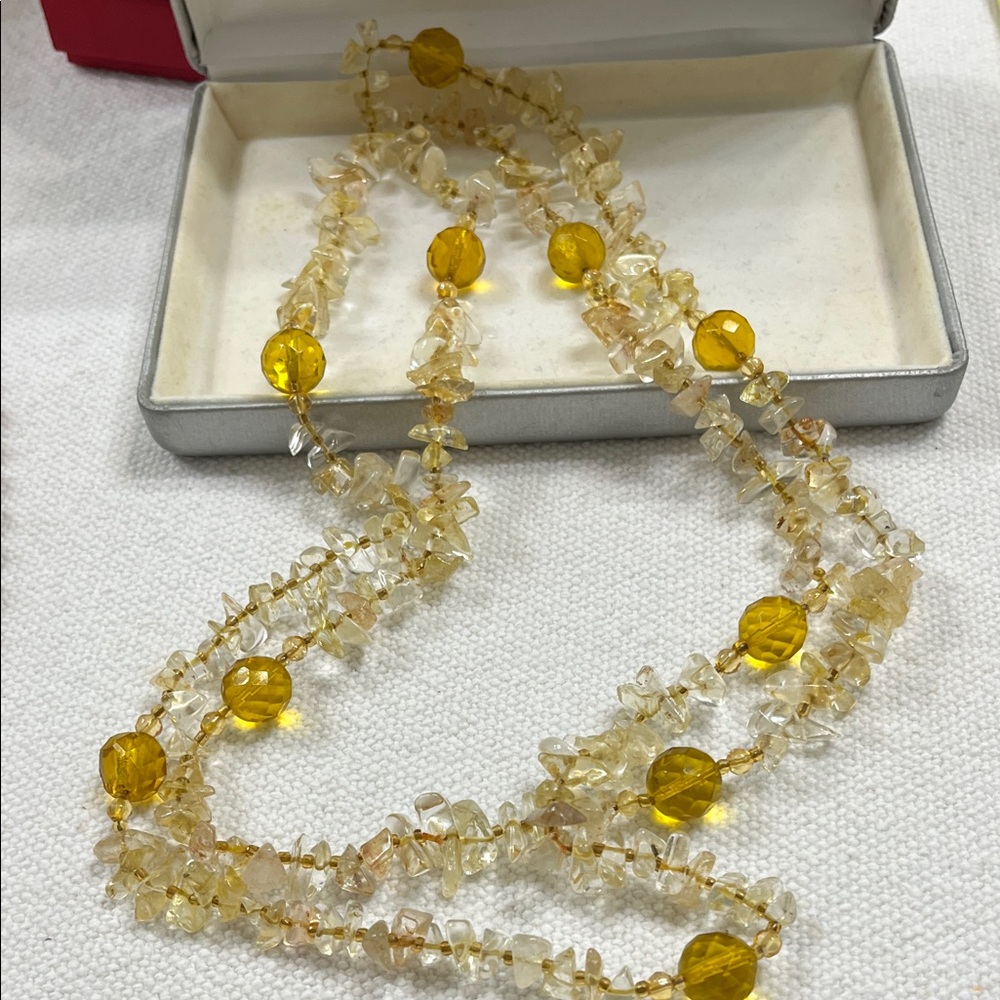 Lemon Citrine nuggets with Golden molded Glass Beads